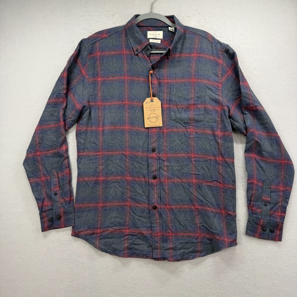 Weatherproof Shirt Mens Medium M Blue Red Plaid Luxe Flannel Button Down NEW